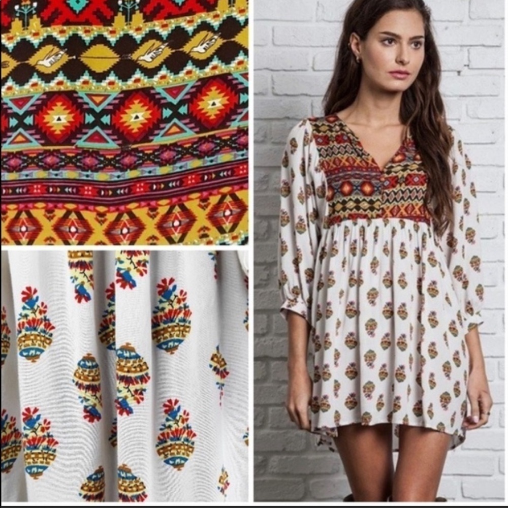 Umgee‎ Printed Boho Peasant Tunic Top - S